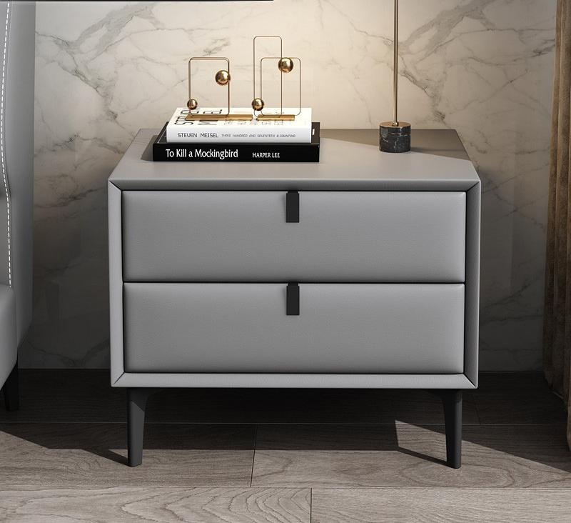 Modern grey leather bedside ta